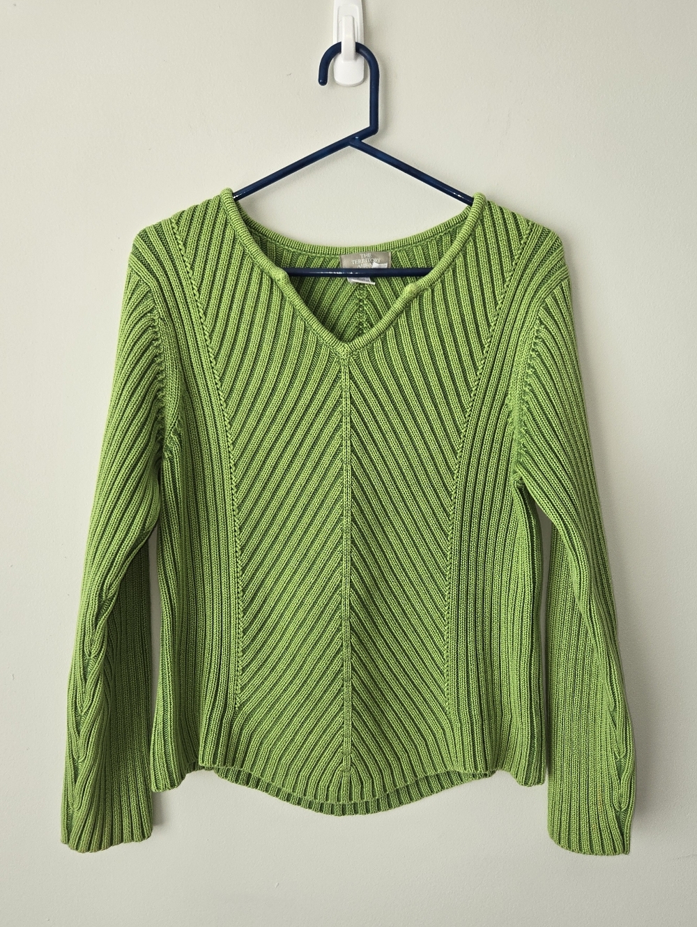 Vintage 90s Green Knit Ribbed Cotton Sweater